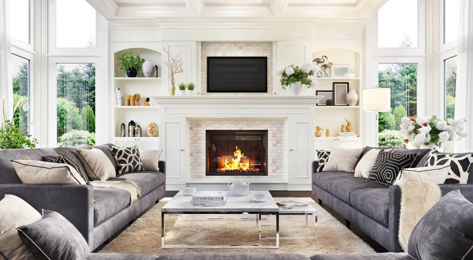 White built-in shelving and fireplace, painters near Southern Pines, NC