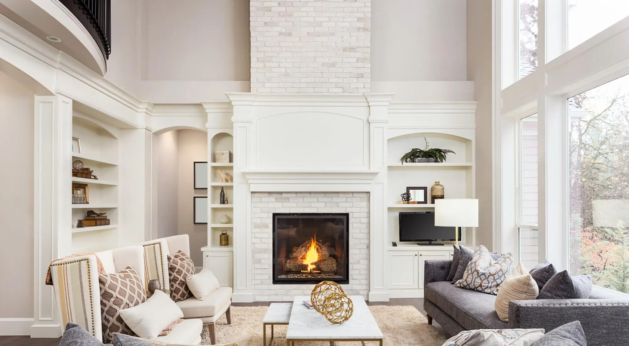 White painted fireplace and built-ins, painting company in Southern Pines, NC