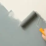 Hand rolling gray paint over white wall for oil-based vs latex paint comparison
