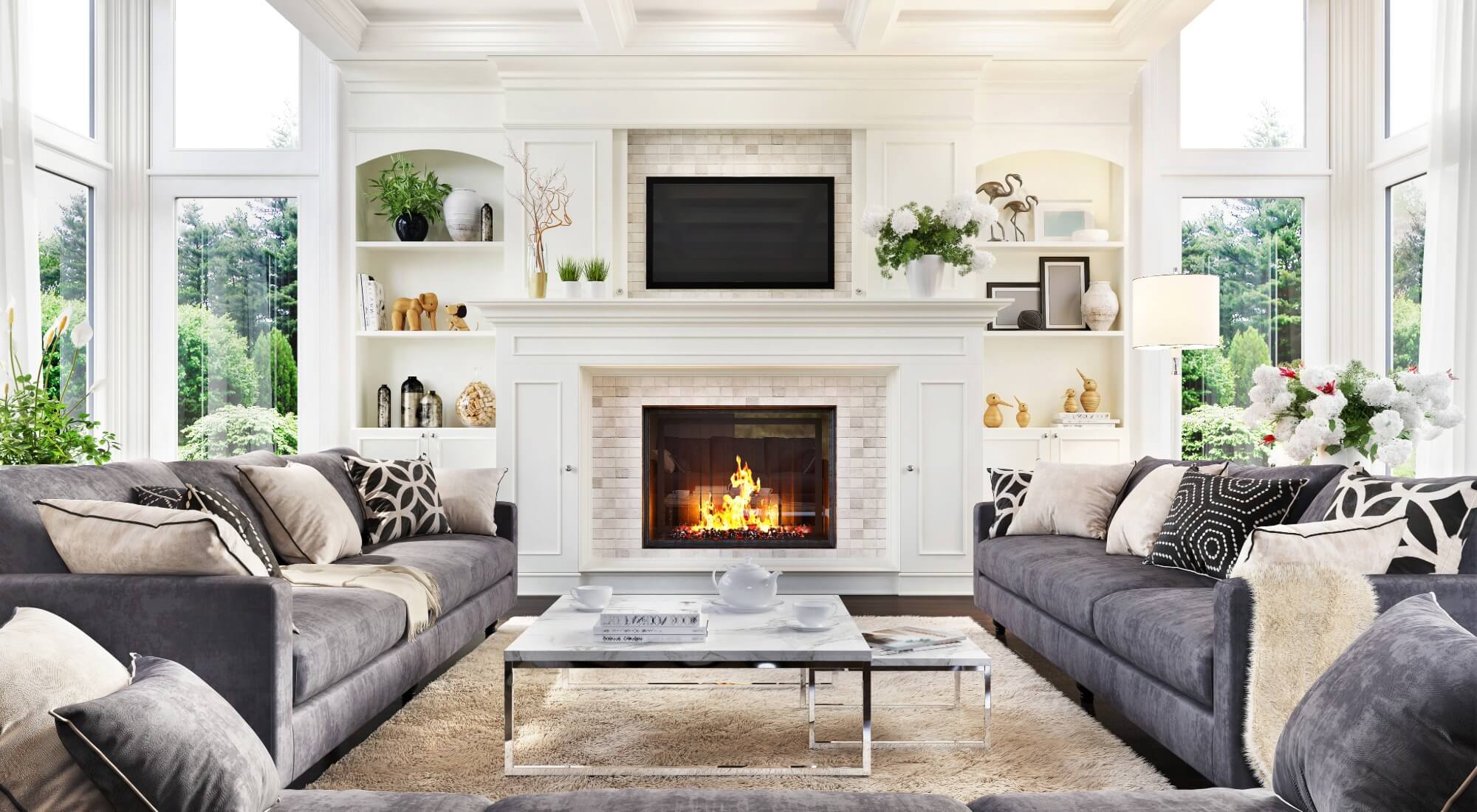 White built-in shelving and fireplace, painters near Southern Pines, NC